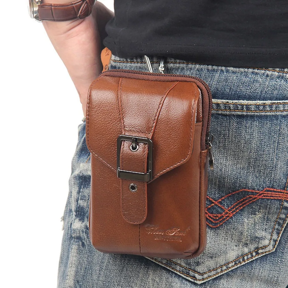 

Men Cowhide Genuine Leather Fanny Waist Bag Brand Famous Belt Hip Bum Cell/Mobile Phone Cigarette Case Coin Purse Pack Pouch