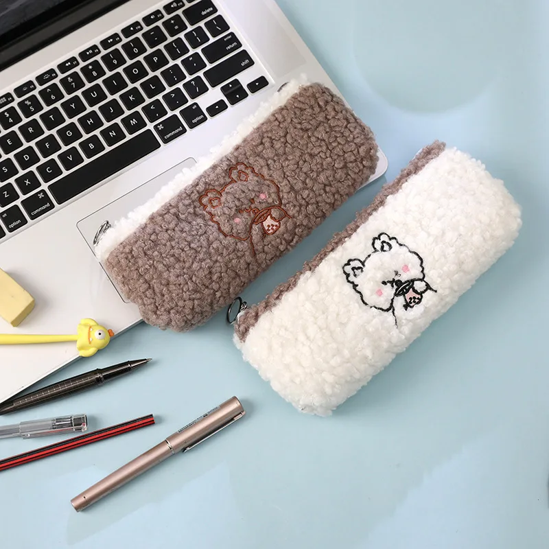 

Cute Cartoon Plush Pen Bag Girl Junior High School Student Simple Wool Stationery Box Storage Bag Stationery Pencil Cases