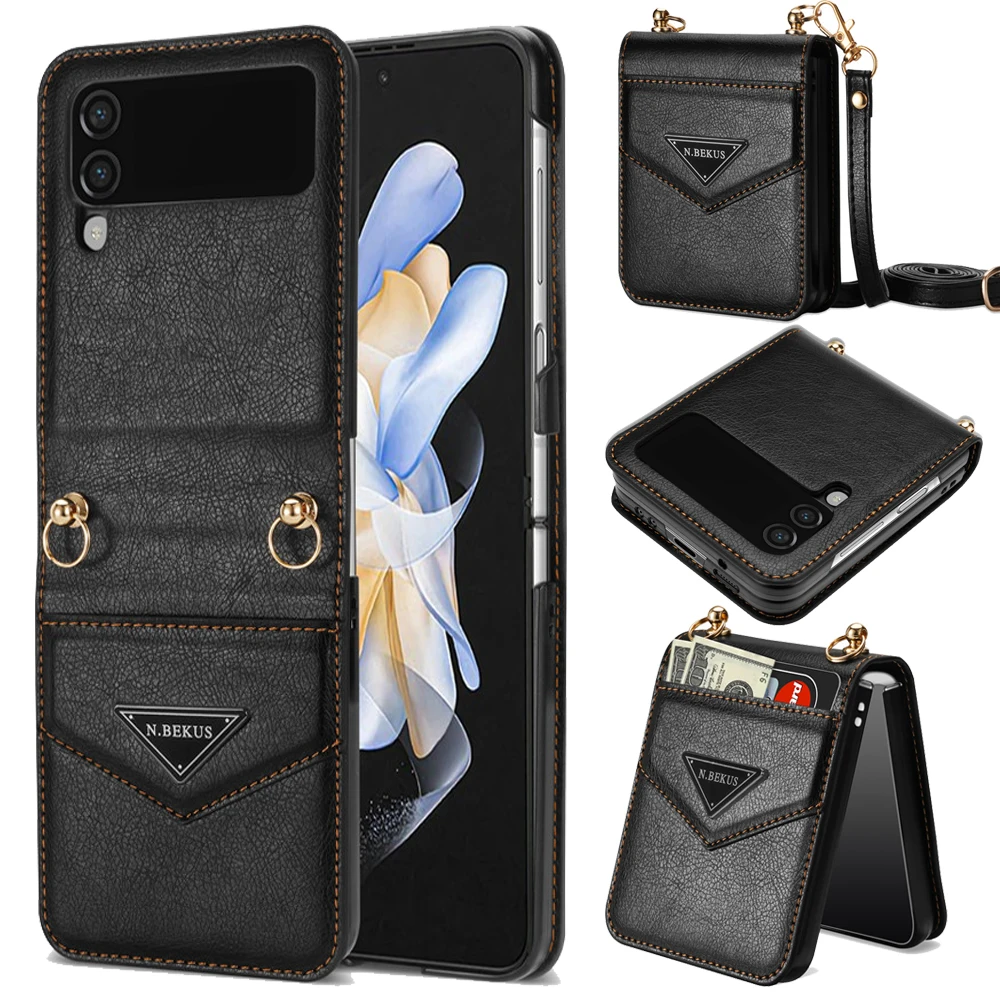 

Противоударный чехол для Samsung Z Flip4, флип-чехол с 3 отделениями для карт, кожаный чехол для Samsung Galaxy Z, флип 4, задняя крышка для Galaxy Z Flip3, чехол