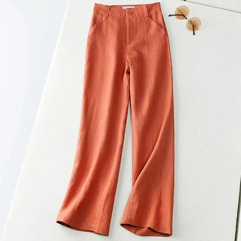 Комбинезон женский из хлопка и льна Модный повседневный костюм с эластичной