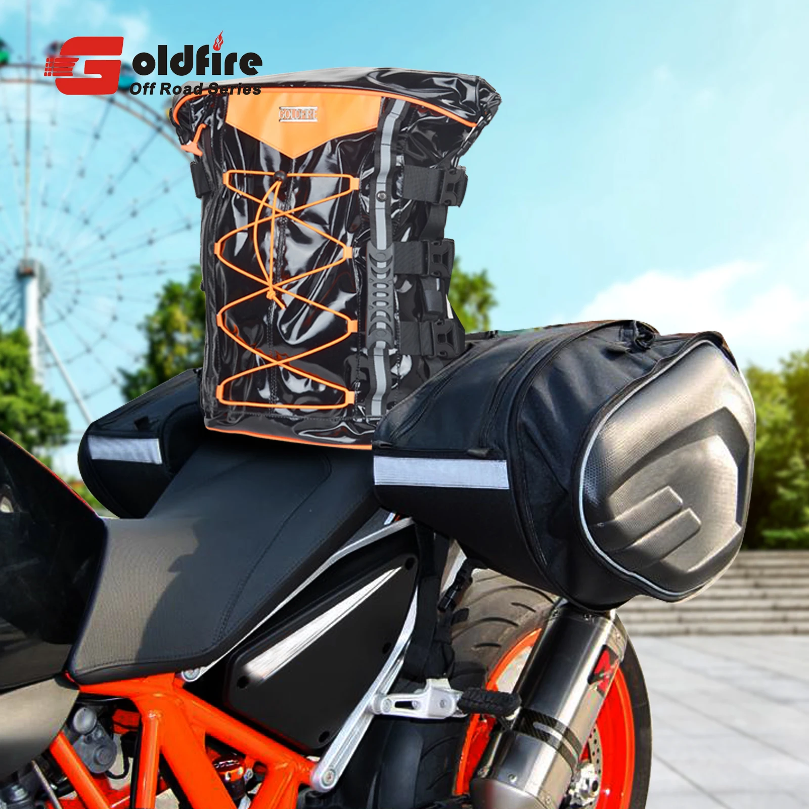 

Expandable Motorcycle Travel Luggage Sissy Bar Bag Weather Resistant Tail Bags Reflective Tail Duffle Bag Saddle Outdoor Bag