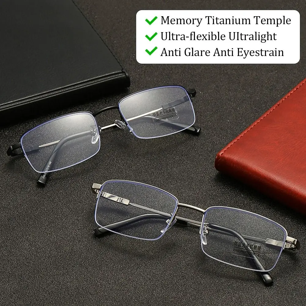 

Мужские классические винтажные титановые очки с полуободковой оправой и памятью, деловые очки для чтения с защитой от синего света, с защитой глаз