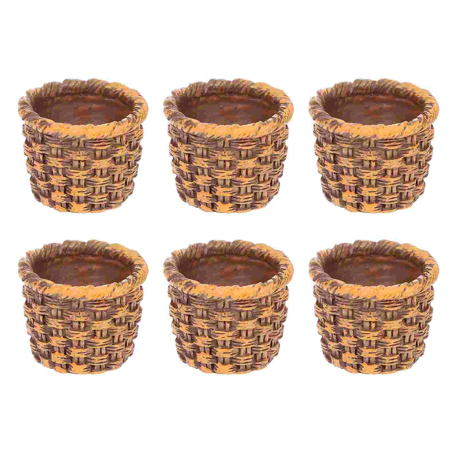 

6pcs Miniature Basket Mini Resin Basket Mini House Basket Micro Landscape Decors
