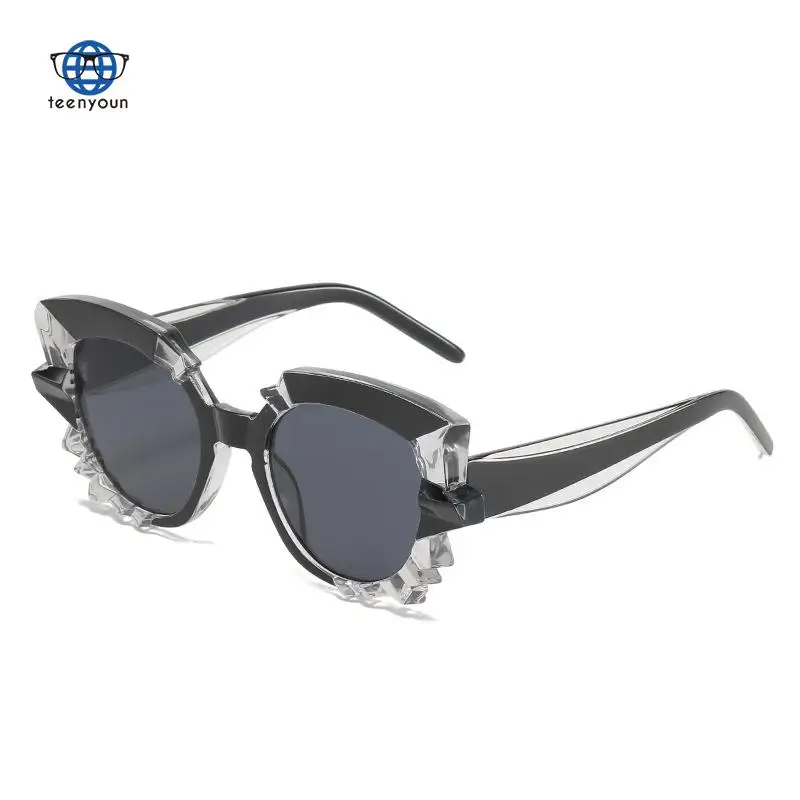 

Teenyoun Trado Shades Sunglasses Polygonal Water Chestnut Multicolor Retro Glasses Female Cat Eye Shape Punk Sun G