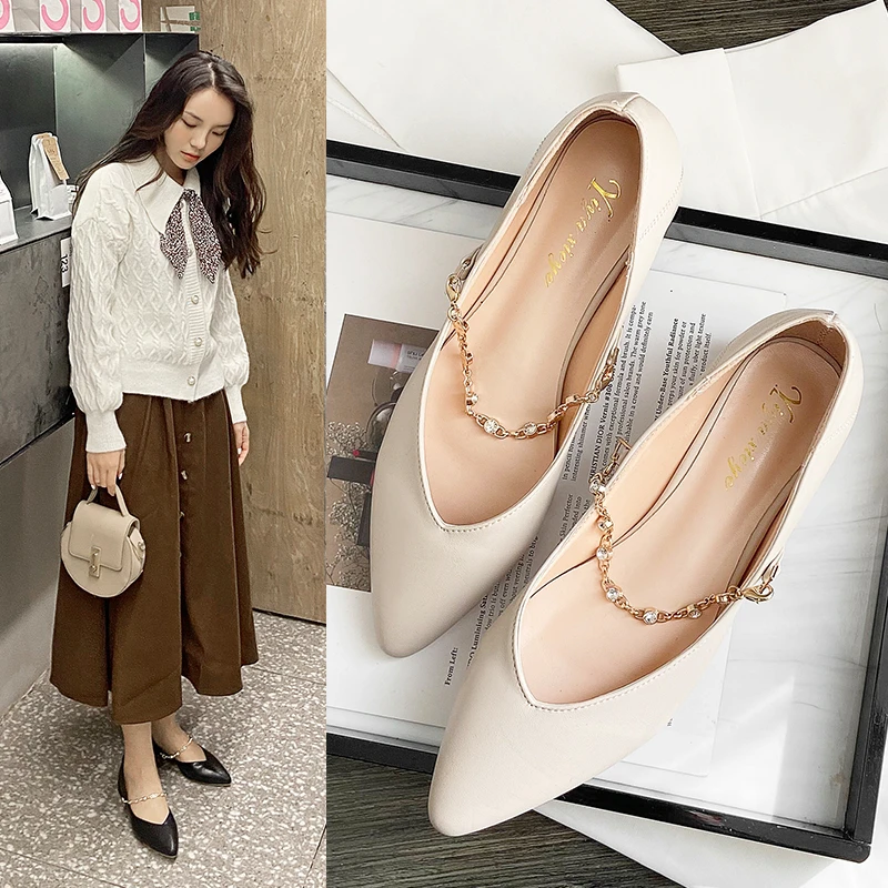 

2022 New Pointed Toe Korean Low-heeled Temperament Evening Breeze Gentle Shoes Lady with Skirt Single ShoesWomen's Shoes