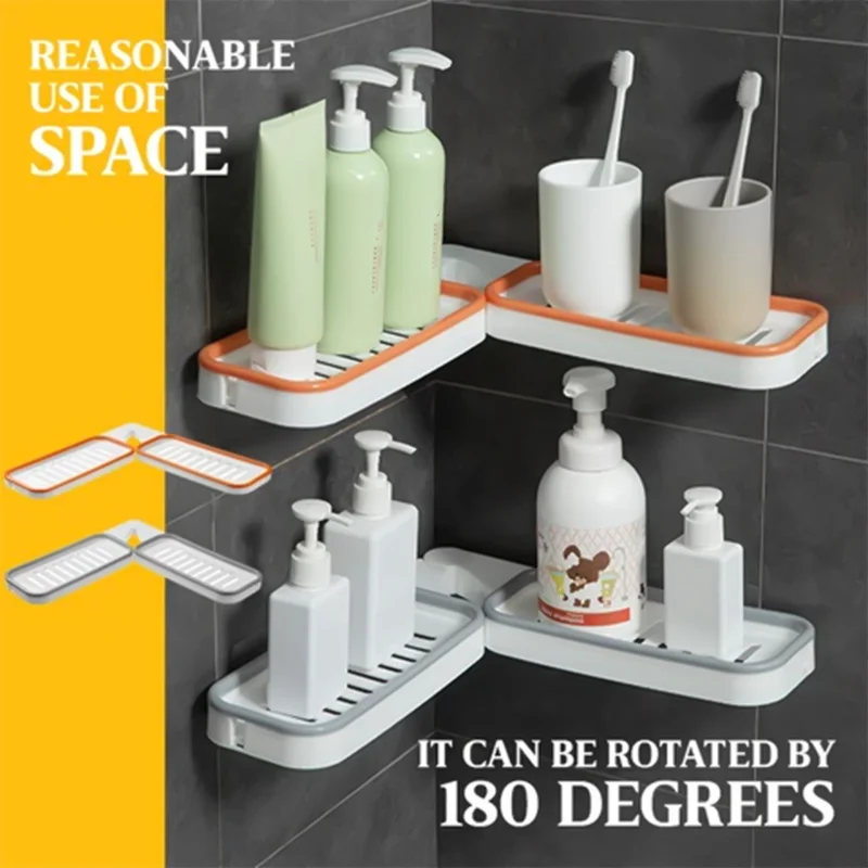 

Bathroom Corner Punch-free Rack Shower Shelf Countertop Organizer Storage Rack Holder With Suction Cup Bathroom Shelves Dropship