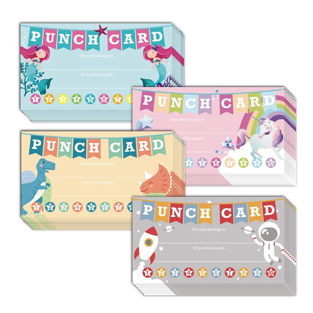 

Cartoon Animals Punch Cards 10-50pcs Rectangle Motivational Encouragement Cards Label for Children Teacher Home Office Supplies