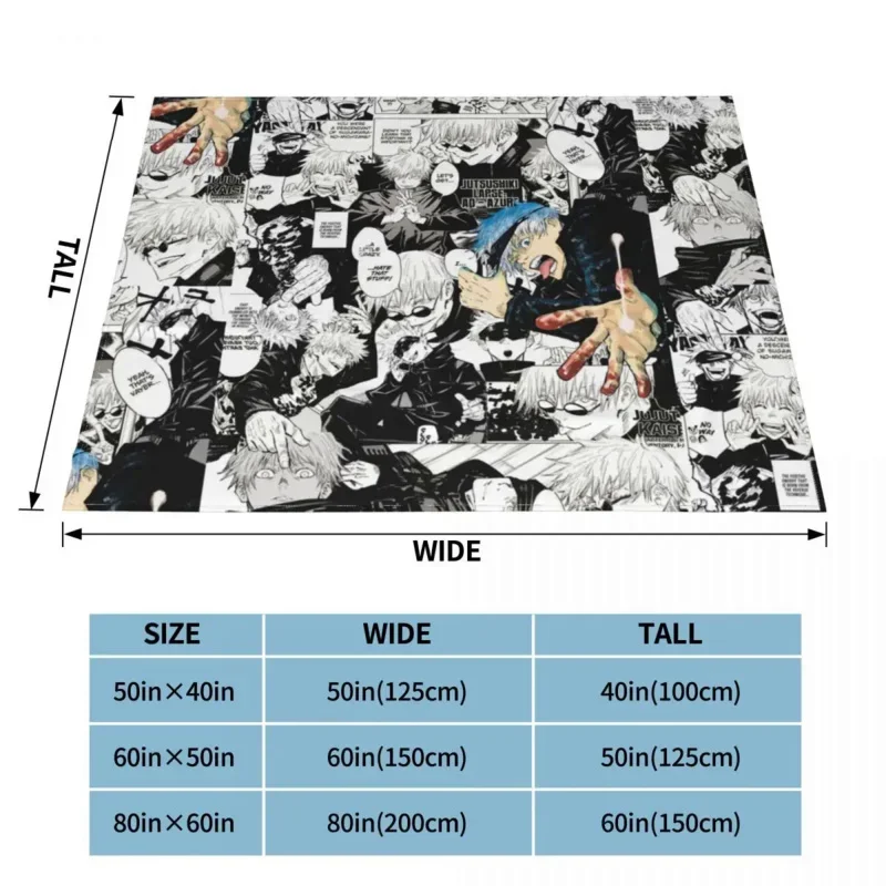 Флисовое мягкое покрывало Gojo Satoru juютсу Kaisen с коллажем манга весна-осень в клетку