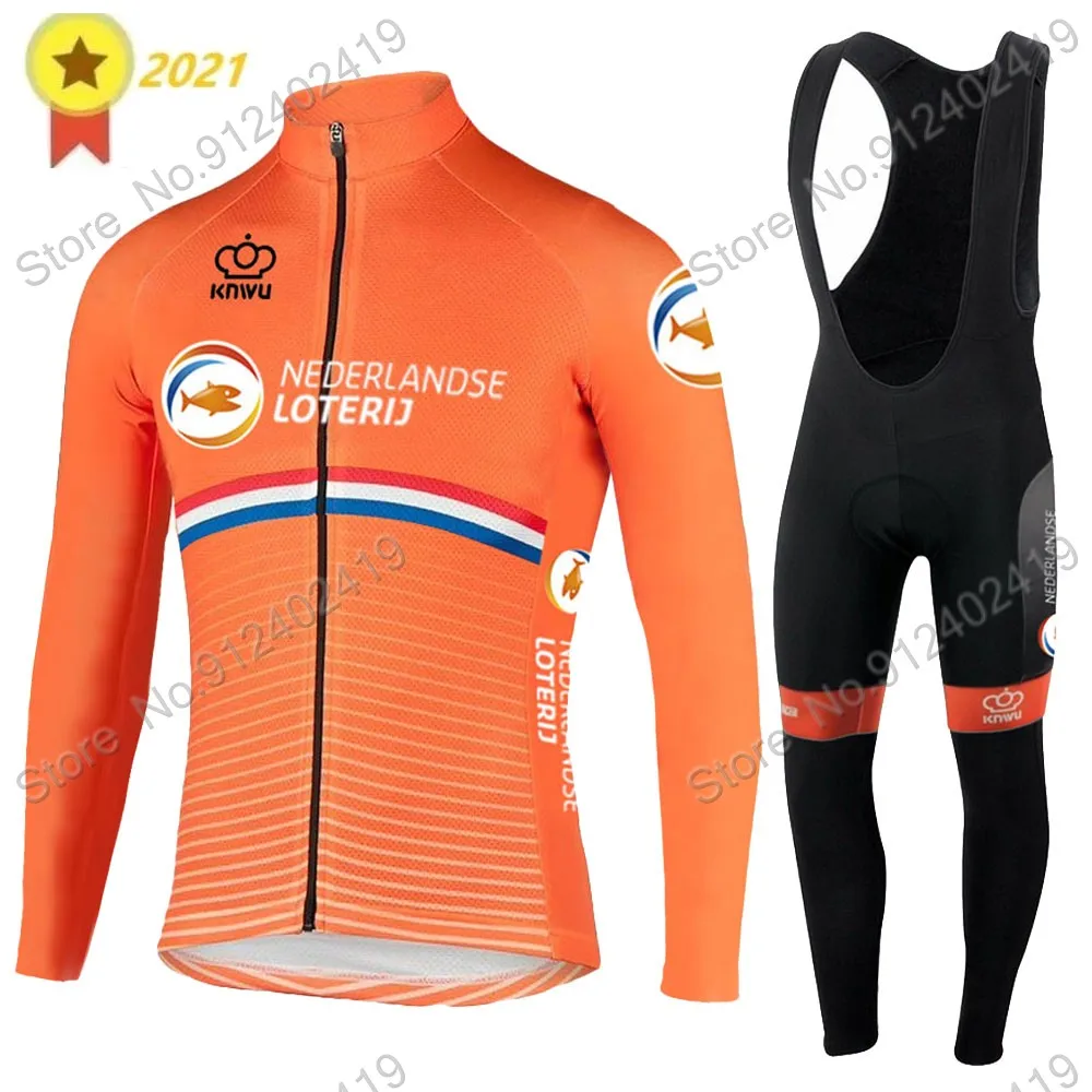 

2021 Netherlands Cycling Jersey Set Long Sleeve Summer Dutch National Team Clothing Road Bike Suit Pants Bib MTB Maillot Culotte