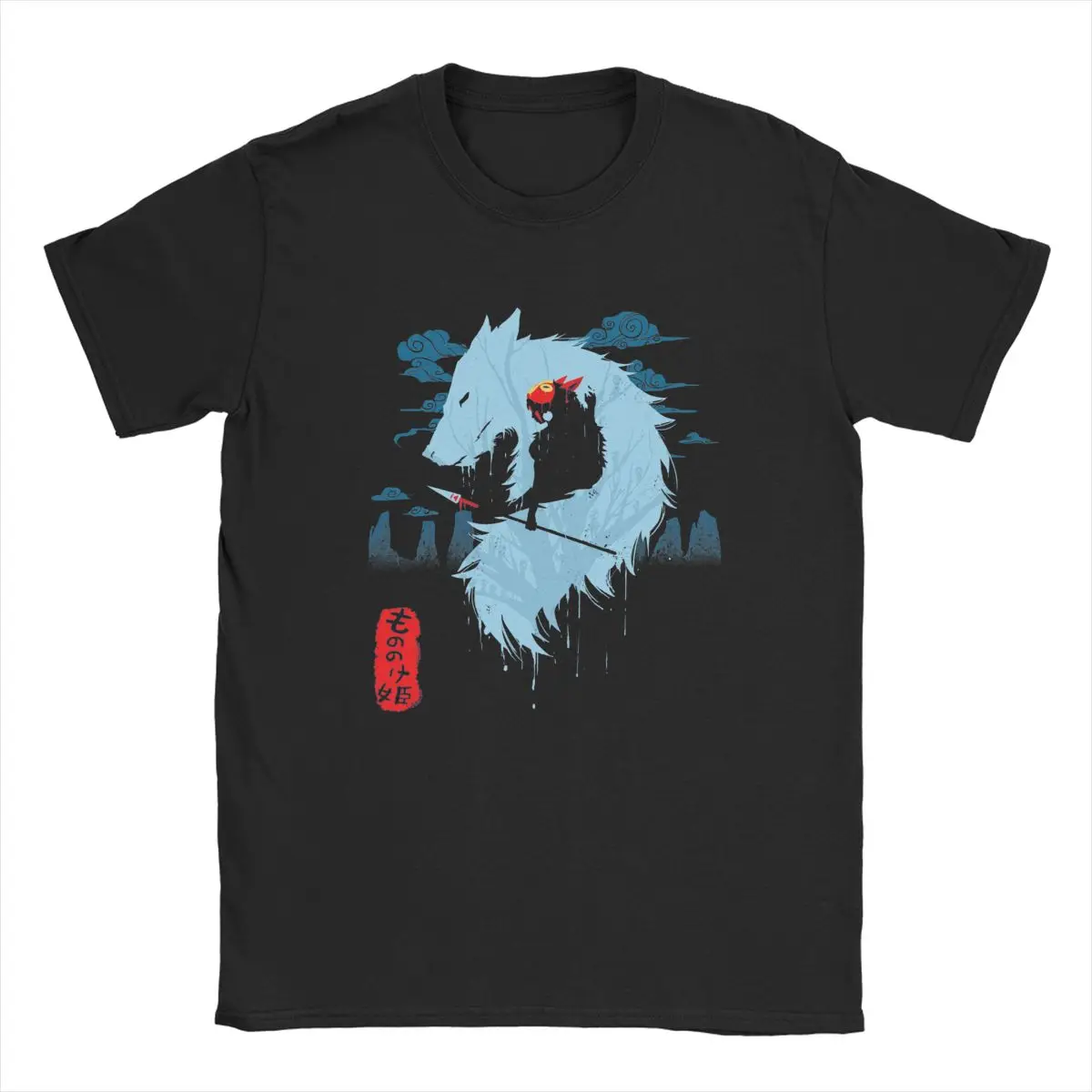 

Wolf Princess Mononoke Hime Men T Shirt Studio Ghibli Anime Casual Tee Shirt Short Sleeve T-Shirts Pure Cotton Printing Clothes