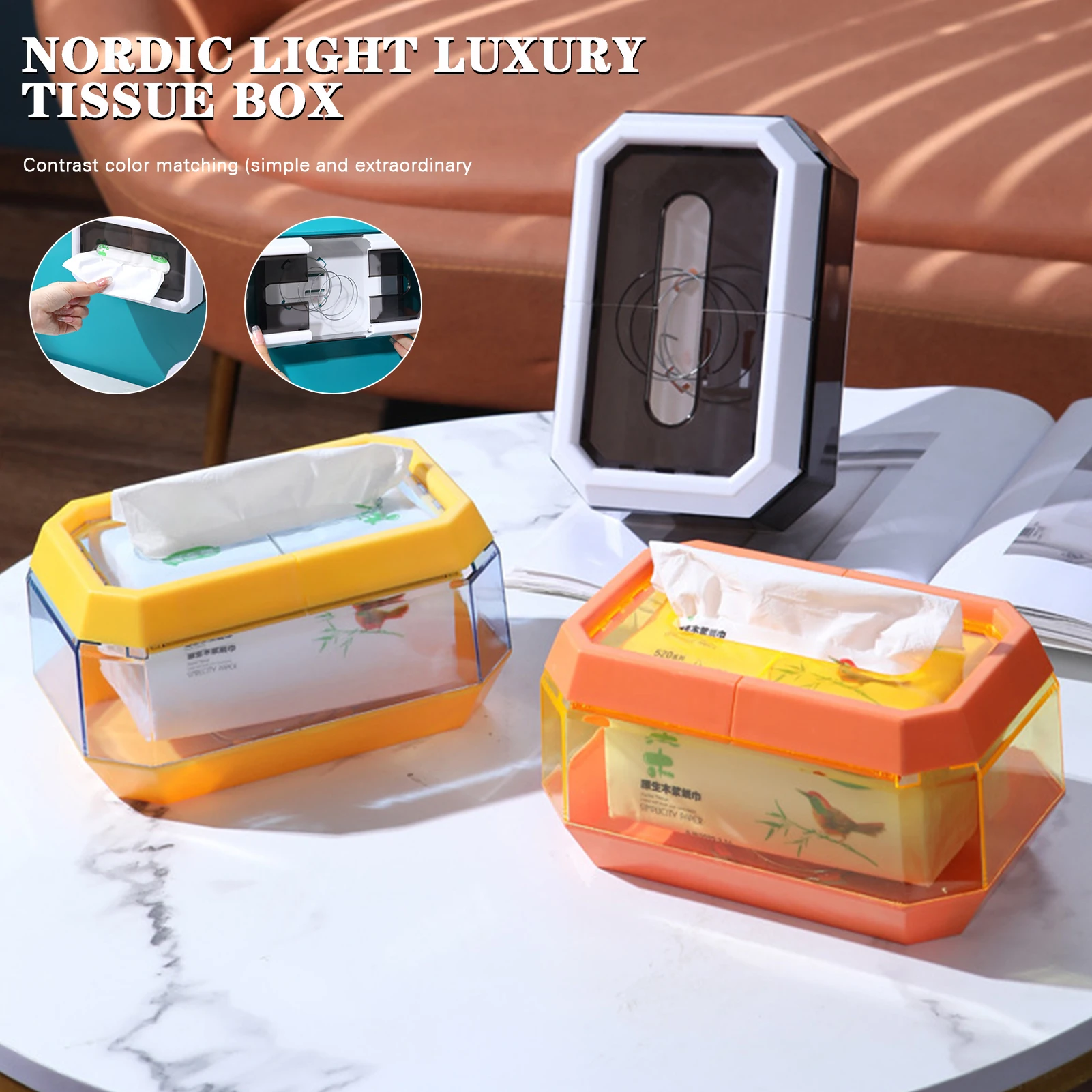 

Simple Tissue Storage Box With Spring Multipurpose Toilet Paper Organizer Desktop Tissue Box Durable Home Accessories
