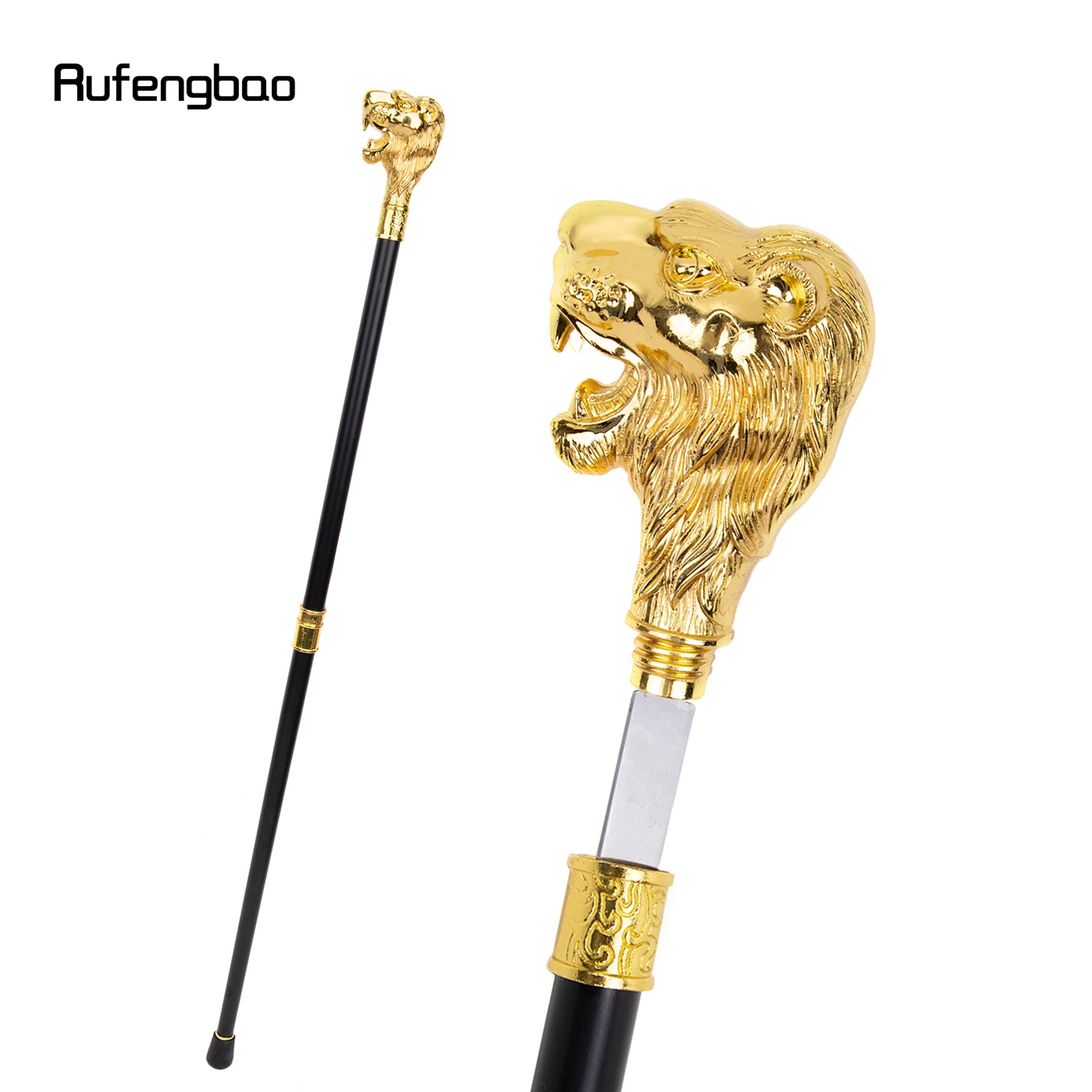Cabeza de león dorado con bigote, bastón con 26cm, espada oculta, defensa personal, moda, bastón, Cosplay, palo Crosier, 93cm