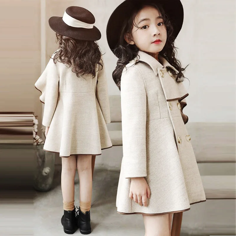 

Girl's Thick Woolen Outerwear Yrs Jacket New Coat Cotton Long Version 3-15 Autumn Korean Winter Trench 2022 Padded Teenager