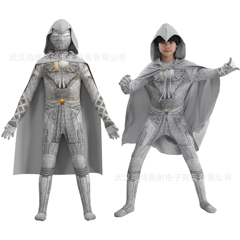 

Knight Moon Jumpsuit Superhero Cosplay Costume Cloak Zentai Body Suit for Kids Halloween Party Prop