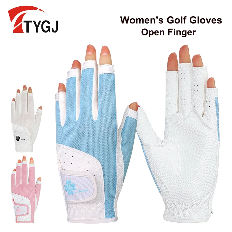 

TTYGJ The New Golf Gloves Women Both Hands Open Finger Anti-slip PU Mesh Breathable Fingerless Outdoor Sports Training Gloves