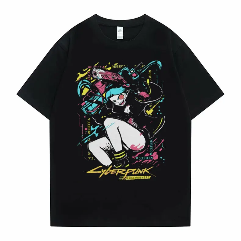 

Y2k Rebecca Cyberpunk Graphic T-shirt Men Women Cyberpunk Edgerunners Zip Tshirt Unisex Edge Runners DAVID & LUCY Neon T Shirt