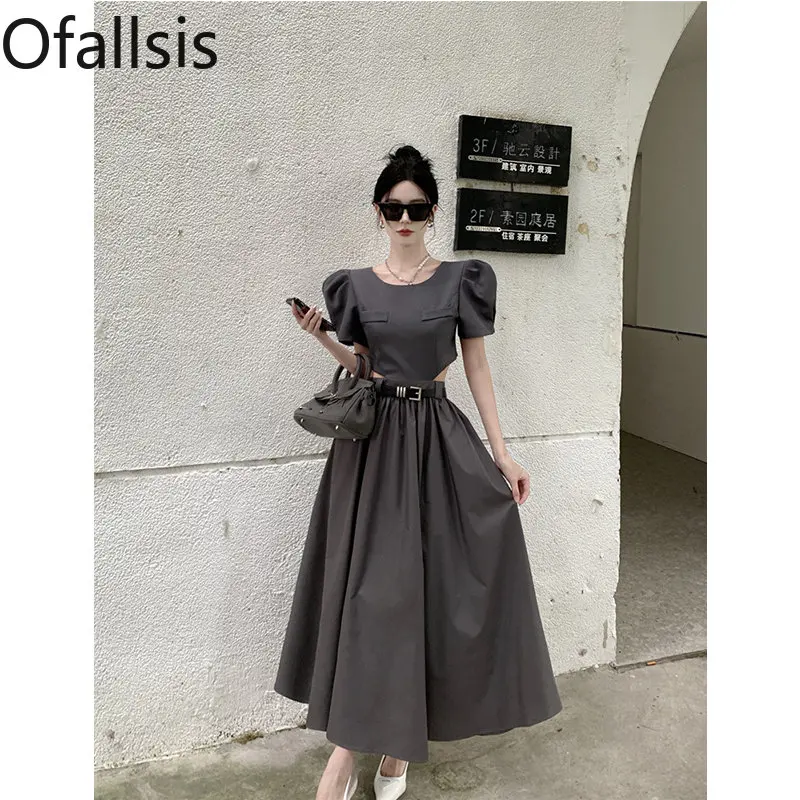 

Женское платье с пышными рукавами Ofallsis, модное элегантное свободное приталенное платье с высокой талией, летнее платье с пышными рукавами, ...