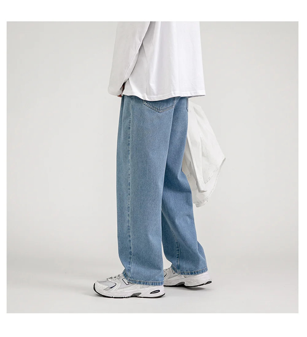 2022 Autumn New Streetwear Baggy Jeans Men Korean Fashion Loose Straight Wide Leg Pants Male Brand Clothing Black Light Blue