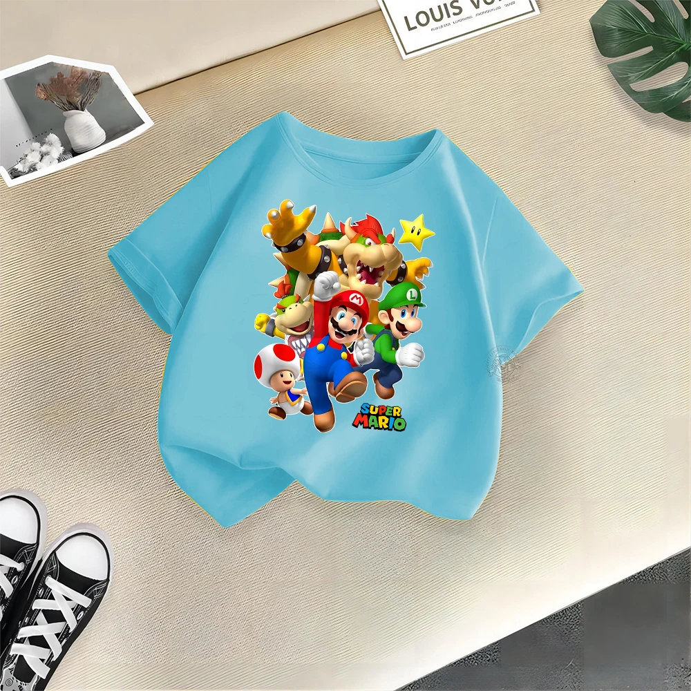 Летняя детская одежда в стиле Super Mario: хлопковые топы унисекс с короткими рукавами