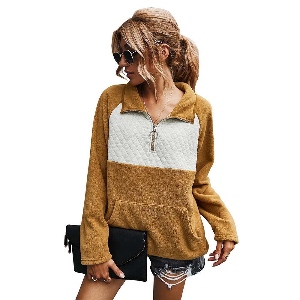 New in Women's  Autumn and Winter  Lapel Fashion Color Matching Sweater  Top