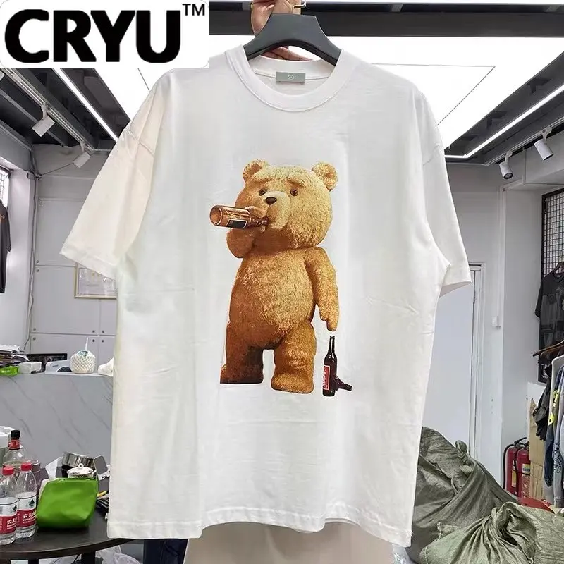 

CRYU Bear prints, loose-fitting, short-sleeved t-shirts, men's and women's