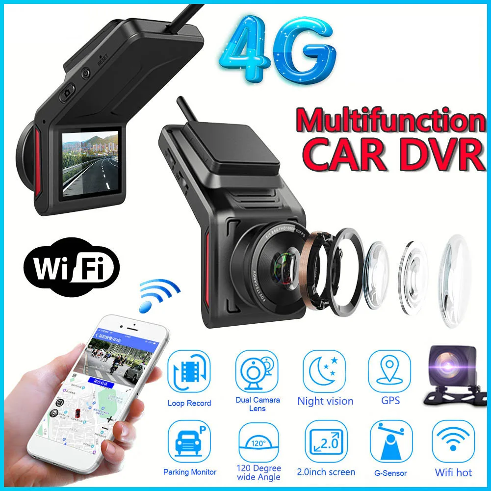 HOT 1080P 4G WiFi Dash Cam 4k GPS Positioning Wide Angle Night Vision Video Recorder With Rear View Camera Car DVR APP Control