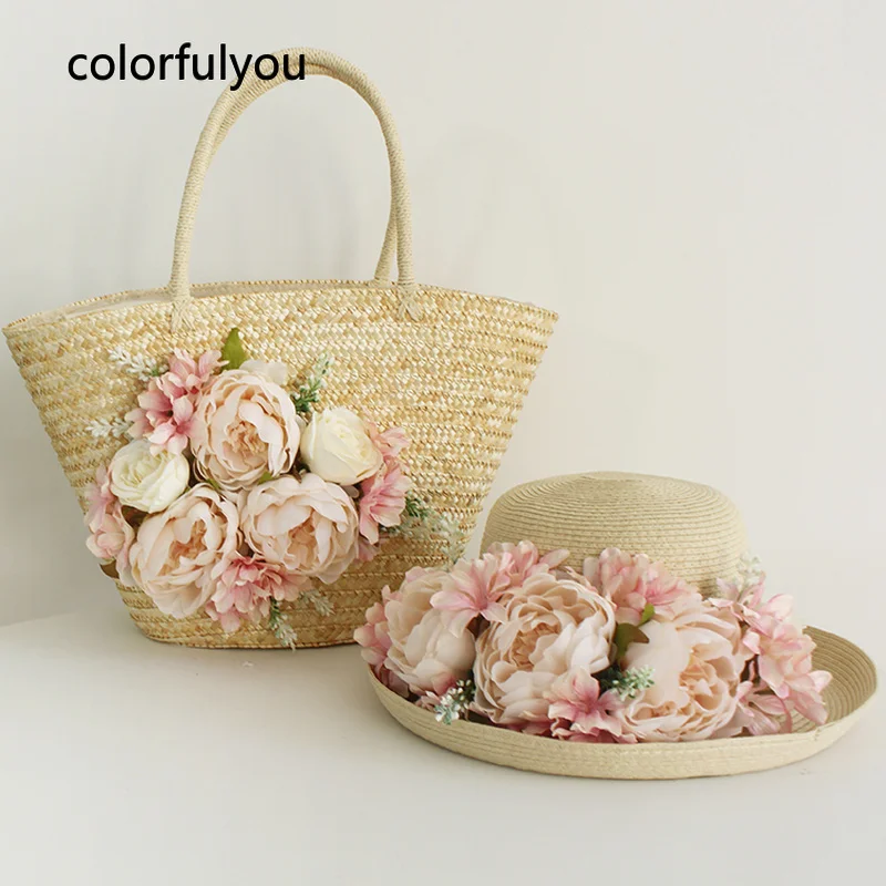 

Женская Соломенная Сумка-тоут, роскошная дизайнерская пляжная сумка ручной работы с цветами и шляпкой от солнца, лето 2021