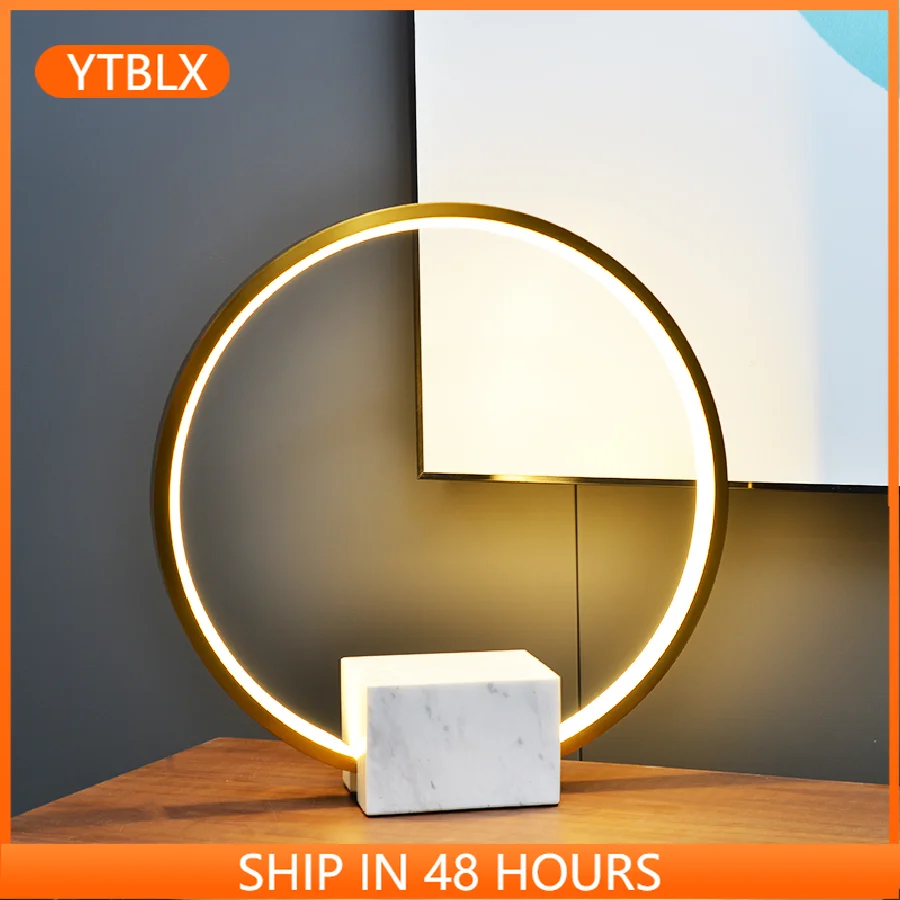 

Современная светодиодная лампа LukLoy в скандинавском стиле, металлический кольцевой Настольный светильник для гостиной, прикроватный столи...