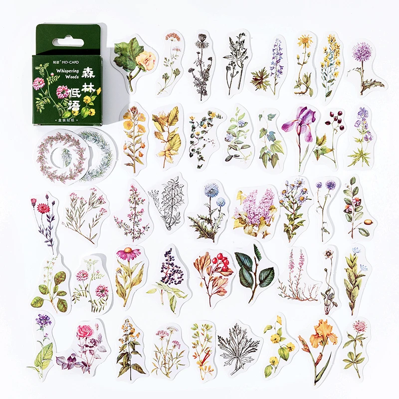 

45Pieces Per Box Stickers Forest Whisper Series plant handbook material Garland decoration scrapbook for children flowers 4CM