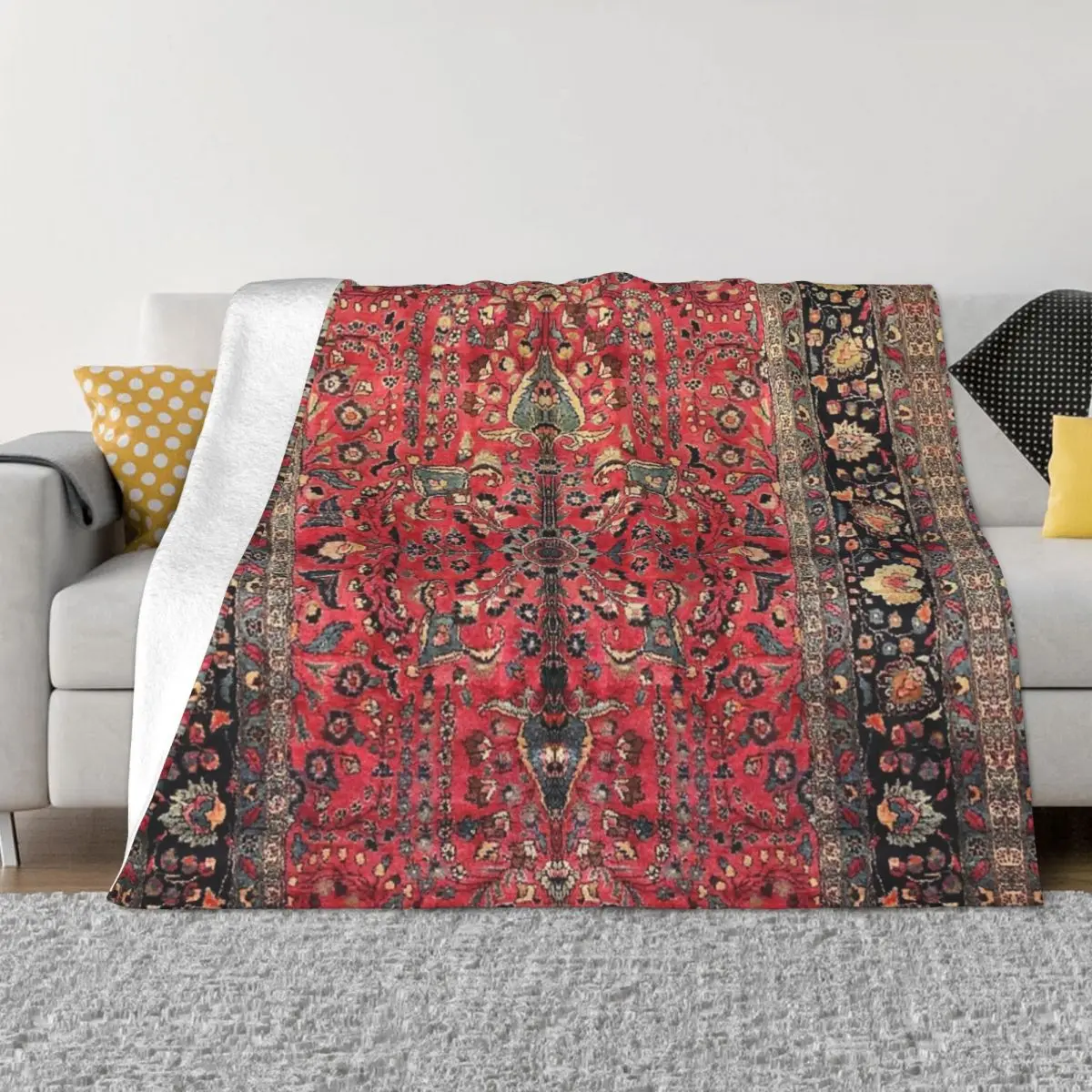 

Antique Persian Red Rug Coral Fleece Air Conditioner Blanket Velvet Shaggy Fuzzy Quilt Home Sofa Bedroom Bedding Throws Child