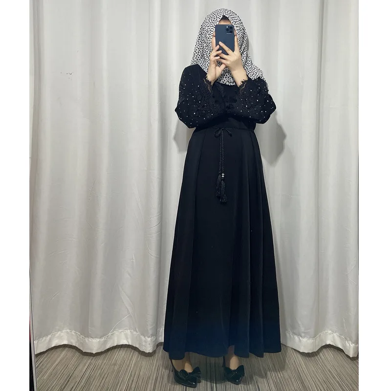 

Ramadan Muslim Abaya Long Dress Women Maxi Solid Color Kaftan Robes Diamonds Vintage Dubai Turkey Islamic Morocco Arab Vestidos