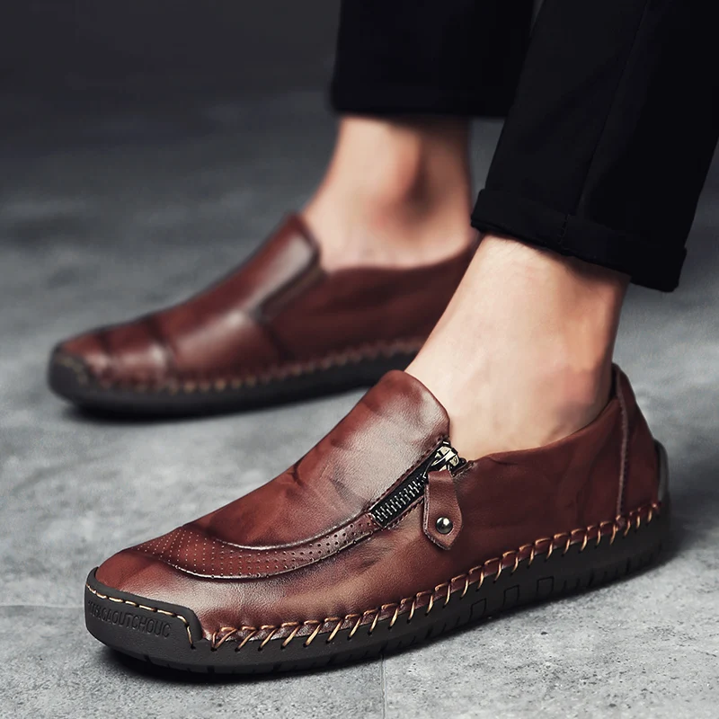 

Men's Casual Shoes Genuine Leather Men Slip on Formal Breathable Men Flats Moccasins Loafers Male Driving Shoes Big Size 38-48