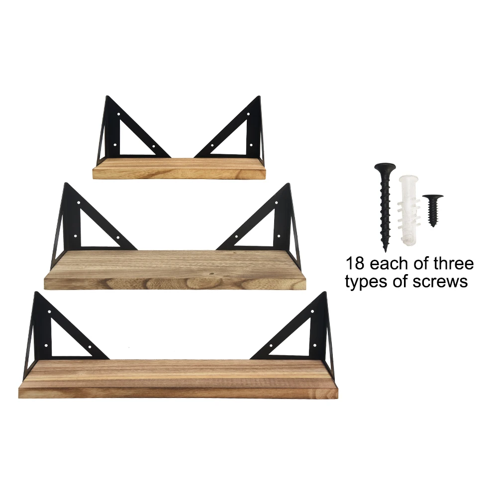 

3pcs Home Decor Display Easy Install Wall Mounted Floating Shelves Rustic Wood Office For Plant Living Room Kitchen Retro