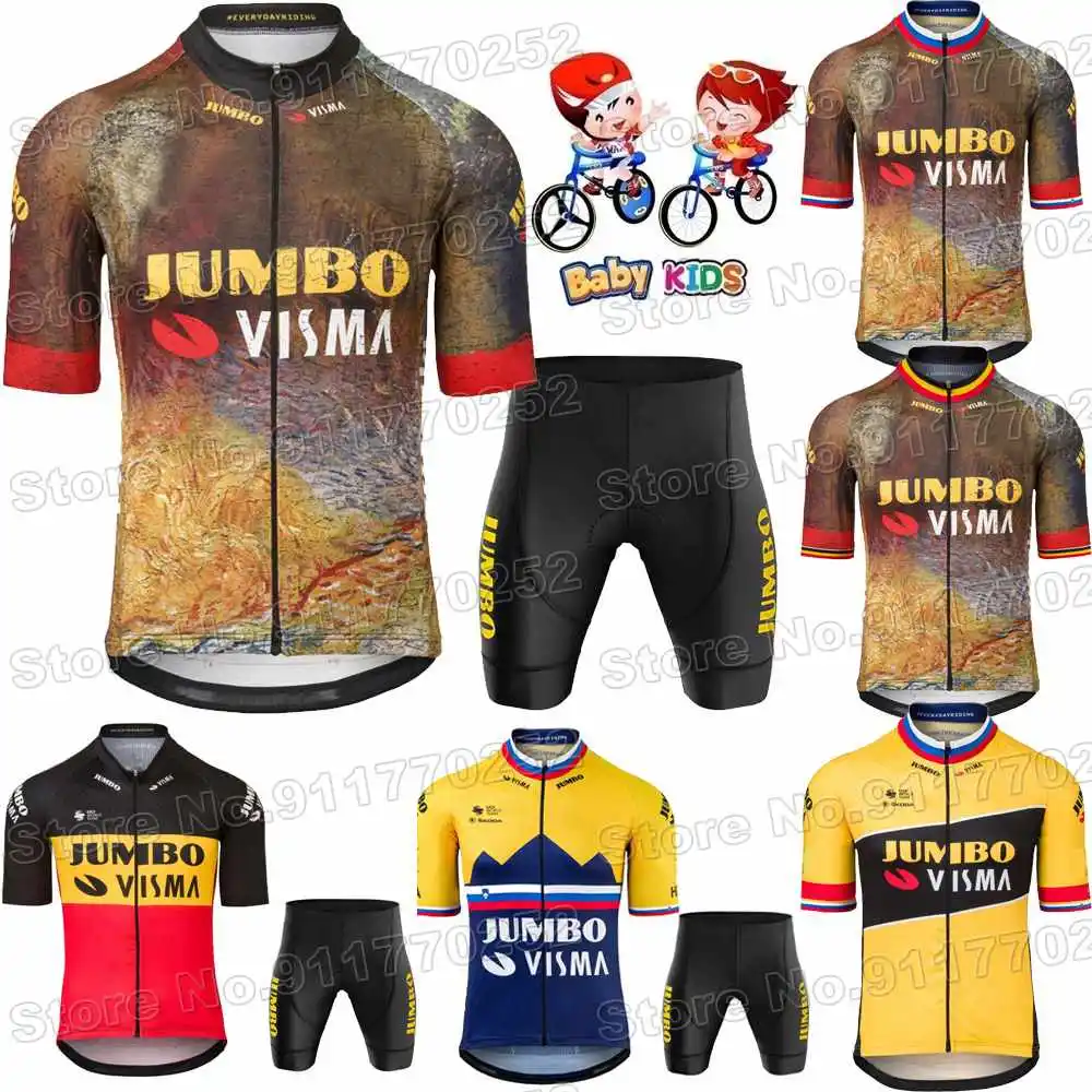 Детский комплект одежды для велоспорта Jumbo Visma из джерси TDF мальчиков и девочек 2022