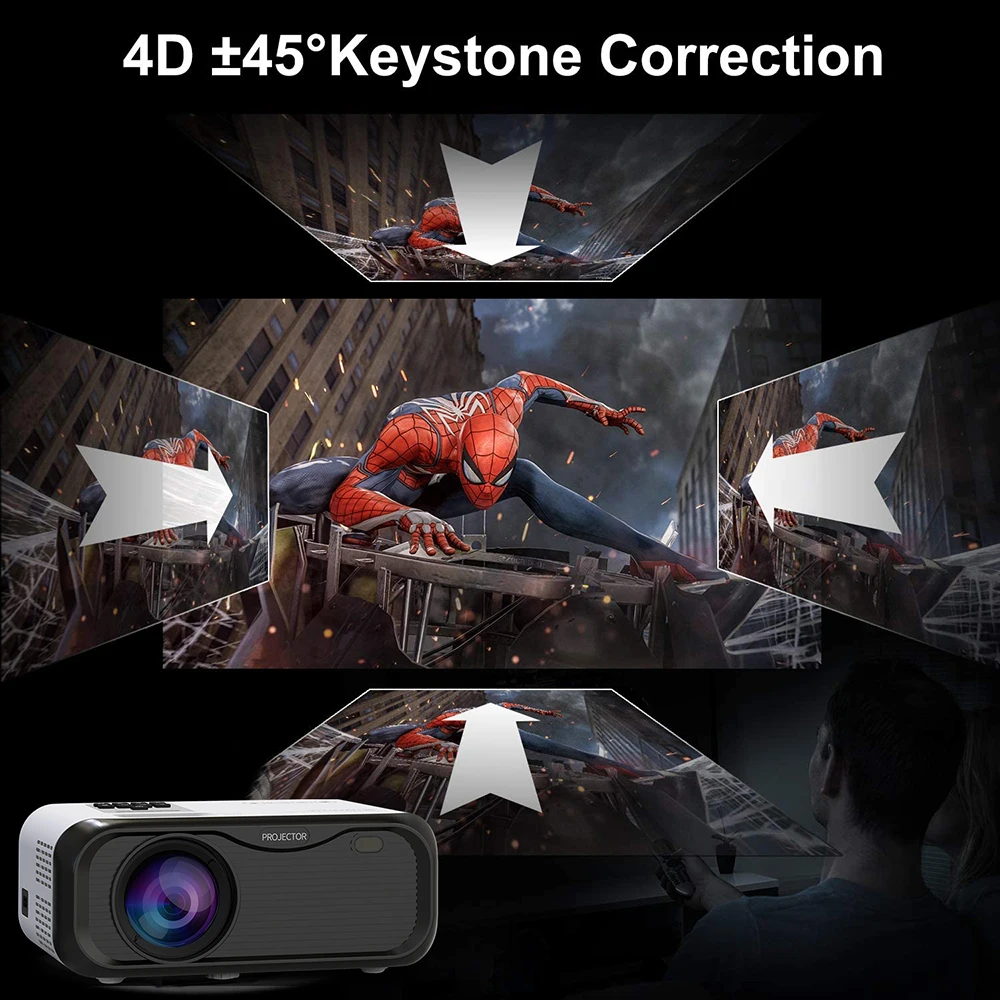 PTVDISPLAY E500H Projector Android9.0 LED Movie Video Beamer Full HD 7000 Lumens Support Bluetooth5.0 for Home TV Cinema Theater - купить по