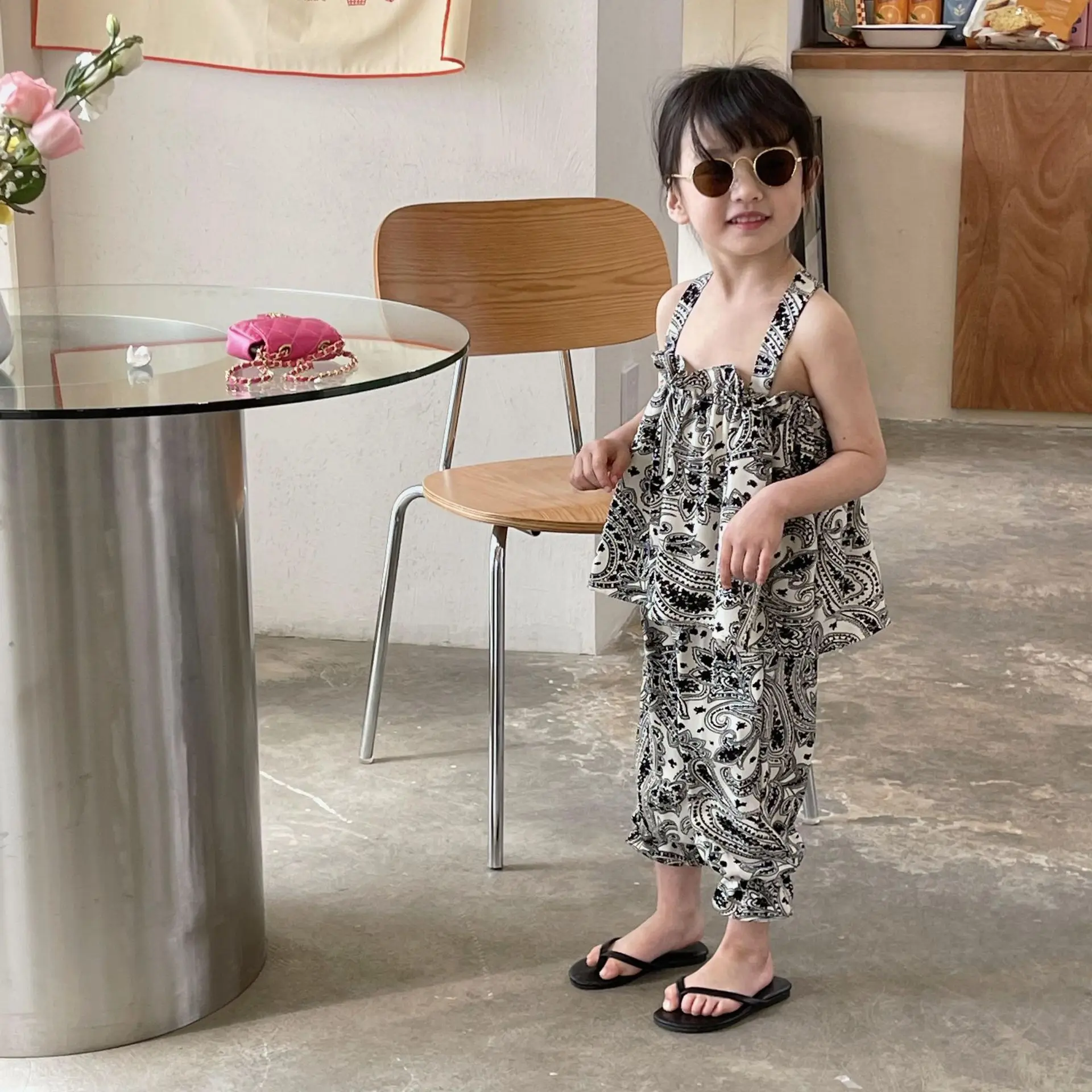 

Korean Children's Clothing 2022 Summer Toddler Girl Tanks Camisoles Pants Set Fashion Cool Bohemian Girls Boutique Outfits