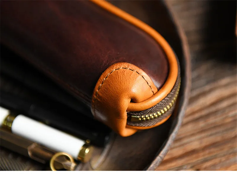 Simple vintage high quality natural genuine leather men women trumpet clutch bag pen bag luxury real cowhide ladies cosmetic bag