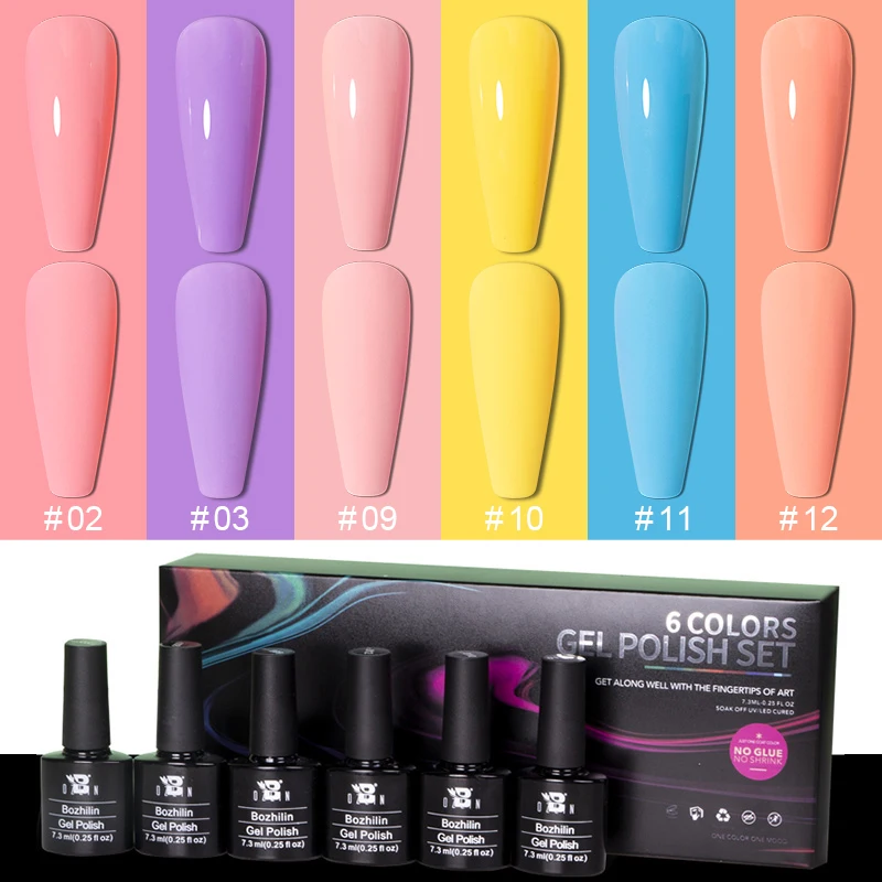 

BOZLIN 7.3ML Pastel Nail Gel Polish Kit Macaron Colors Semi Permanent UV LED Varnish Gel Polish Nail Art Primer Hybrid Varnish
