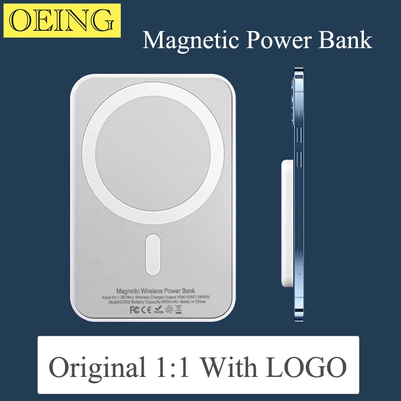 

5000mAh Original 1:1 Portable Magnetic Wireless Power Bank For iPhone 12 13 14 14Pro Max 14Plus External Auxiliary Battery Pack