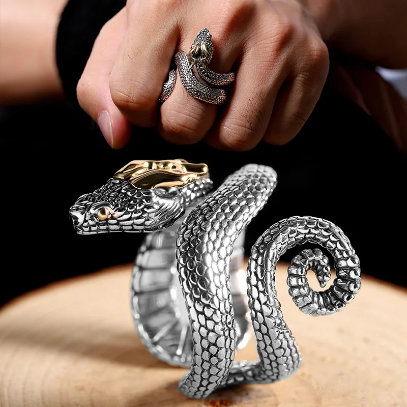 

Domineering Vintage Silver Color Snake Rings for Man Snake Handmade for Women Ring National Tide Gothic Ring Jewelry Accessories