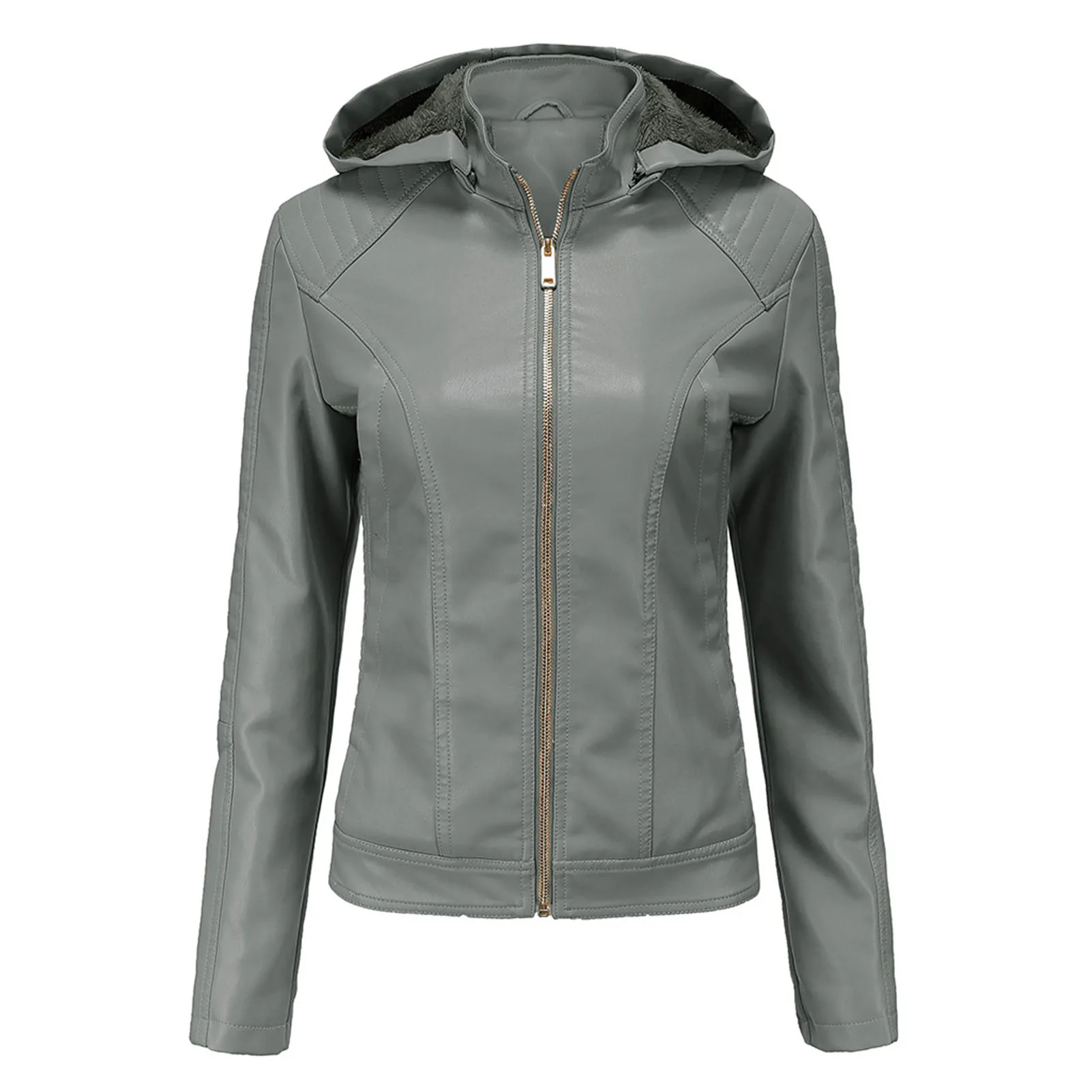 

Woman Leather Fleece Winter Jacket Long Sleeve Motorcycle Coat for Friends Gathering Wear