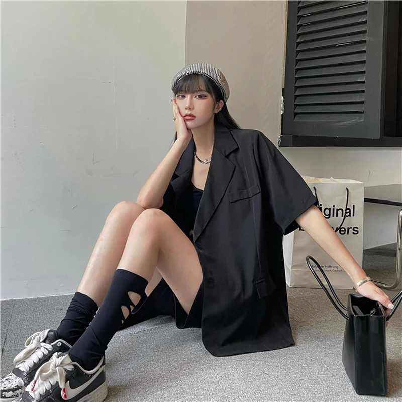 

Loose Fit 2 Piece Suit Sets for Women Summer Fashion Outfits Clothing Teenage Girl Candy Color Blazer Tops and High Waist Shorts