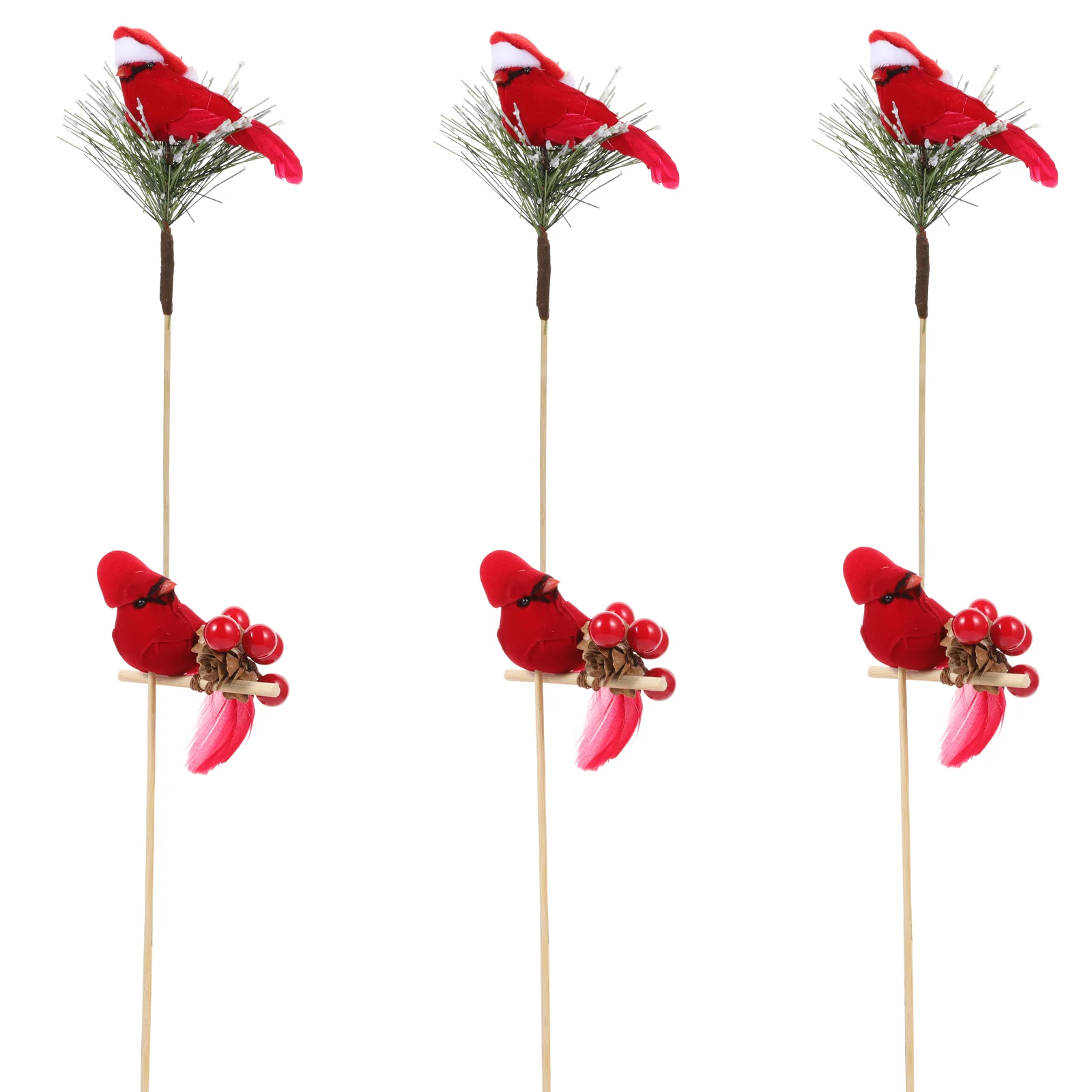 

6pcs Christmas Bird Cardinal Floral Picks Red Cardinal Birds on a Xmas Tree Ornaments for Holiday Party Decoration Style