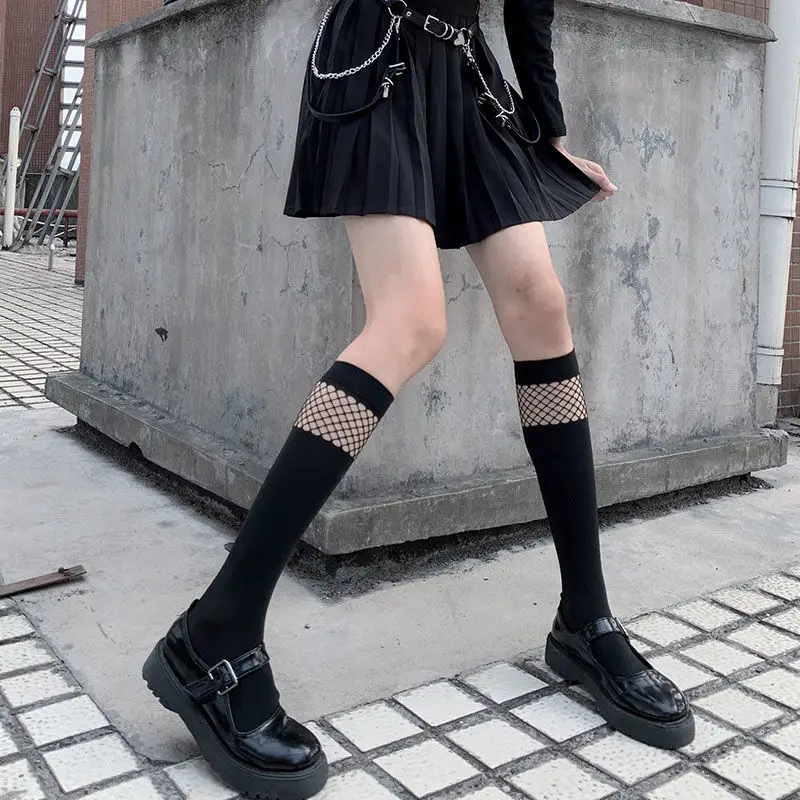 

JK Lolita Girls Personality Mesh Soft Velvet Knee Socks Women Sexy Uniform Fish Net Long Socks Dark Fashion Fishnet Stockings