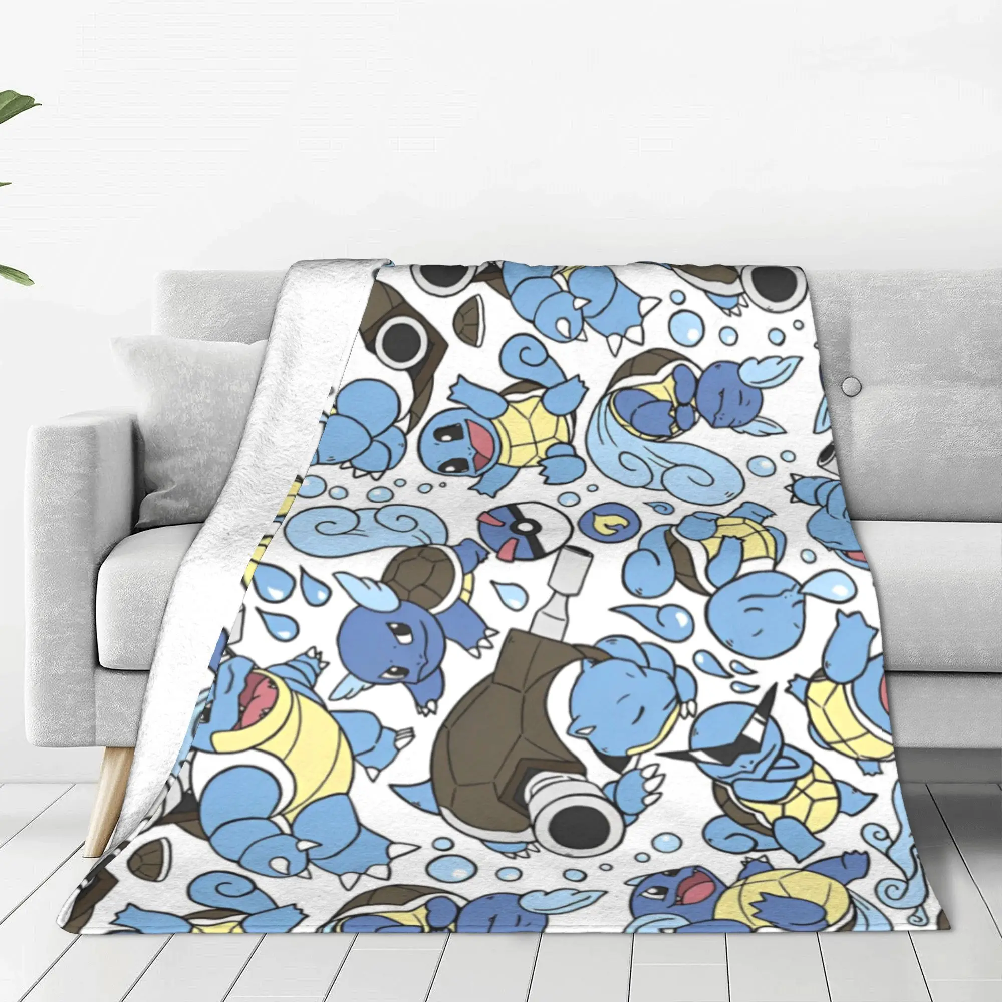 Вязаное одеяло с рисунком Pokemon Blastoise аниме плюшевое типа воды украшение легкое