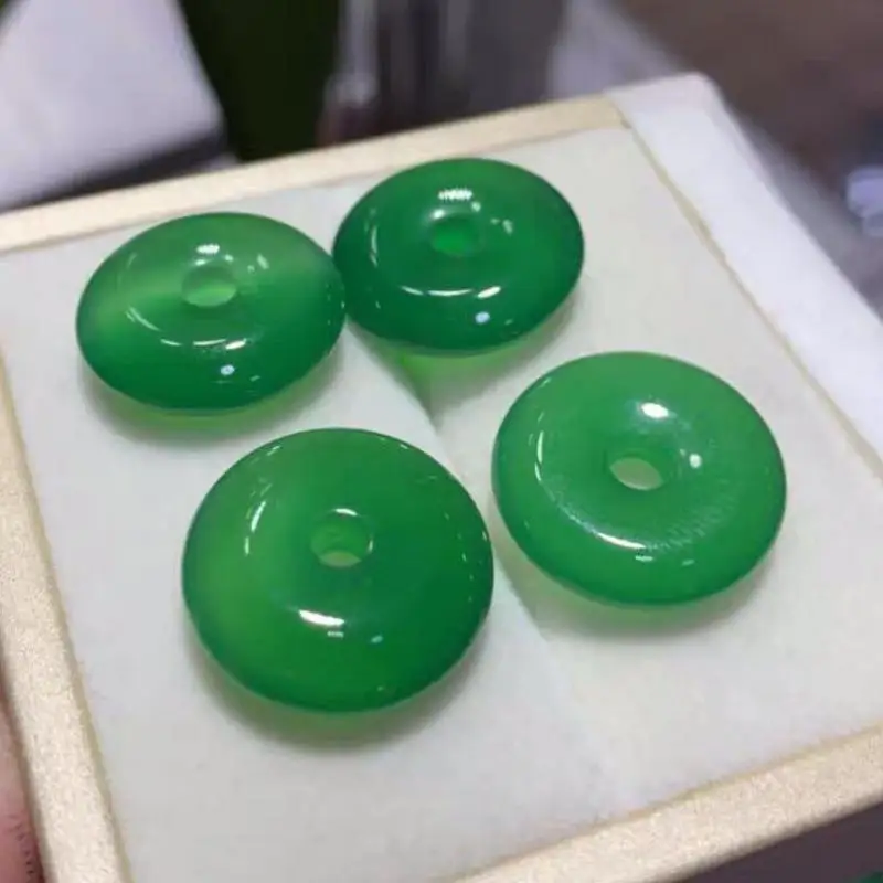 Бусины-Пончики из натурального зеленого нефрита для изготовления ювелирных