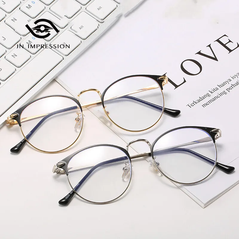 

Metal Frame Optical Glasses Male Round Retro Literary Minus Glasses Female Arrow Anti-blue Light Myopia Glasses Finished Product