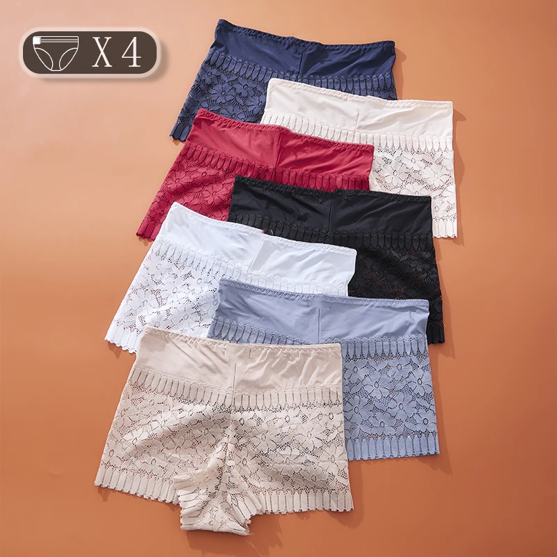 4 шт. однотонные кружевные сексуальные женские трусики с высокой талией