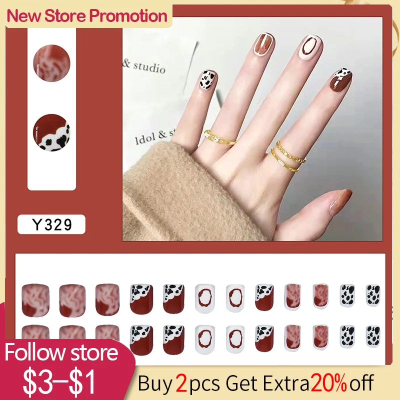 

24pcs Creativity Korea Fake Nails Women Girls Art Acrylic Full Coverage Waterproof Press On Nail Short False Nails Tips Decorate