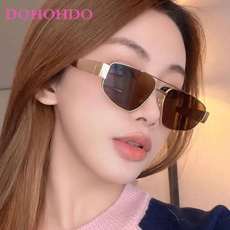 Модные солнцезащитные очки-пилоты в металлической оправе стиле панк с двойным